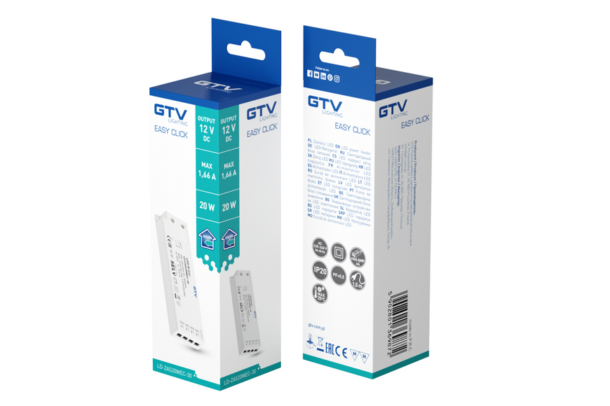 Блок живлення SLIM EASY CLICK 220/12V 20W IP20, з mini amp і проводом 1,5 м LD-ZAS20WEC-30 фото