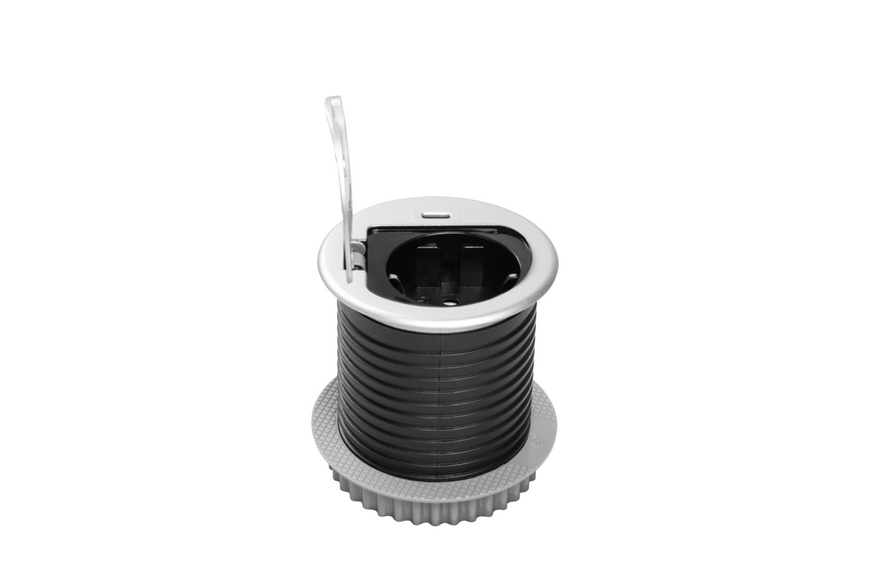 Блок розеток GTV CHARGER MINI 60мм 1 розетка SCHUKO 1xUSB 2,4A провід 1,9м Алюміній AE-BPW1S1UCH-53N фото
