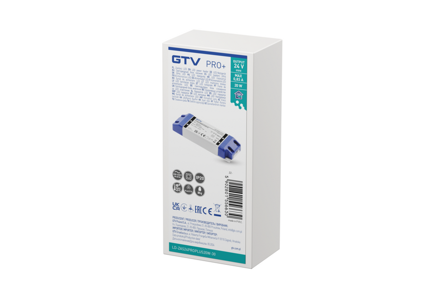 Блок живлення LED PRO+ 24V, 20W, input 220-240VAC, IP20, розм.120x42x20 mm LD-ZAS24PROPLUS20W-30 фото