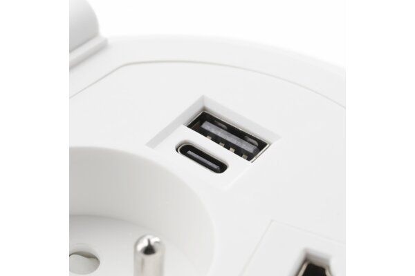 Блок розеток GTV CHARGER PLUS 1 розетка SCHUKO USB A+C WC (змінні USB, RJ45 HDMI) провід 1,5м Білий AE-BPW1SACP-10 фото