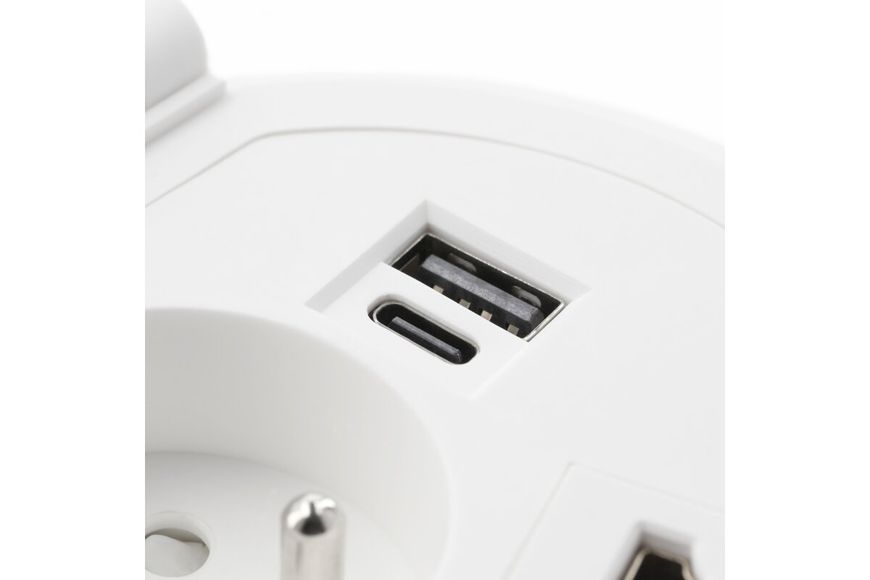 Блок розеток GTV CHARGER PLUS 1 розетка SCHUKO USB A+C WC (змінні USB, RJ45 HDMI) провід 1,5м Білий AE-BPW1SACP-10 фото