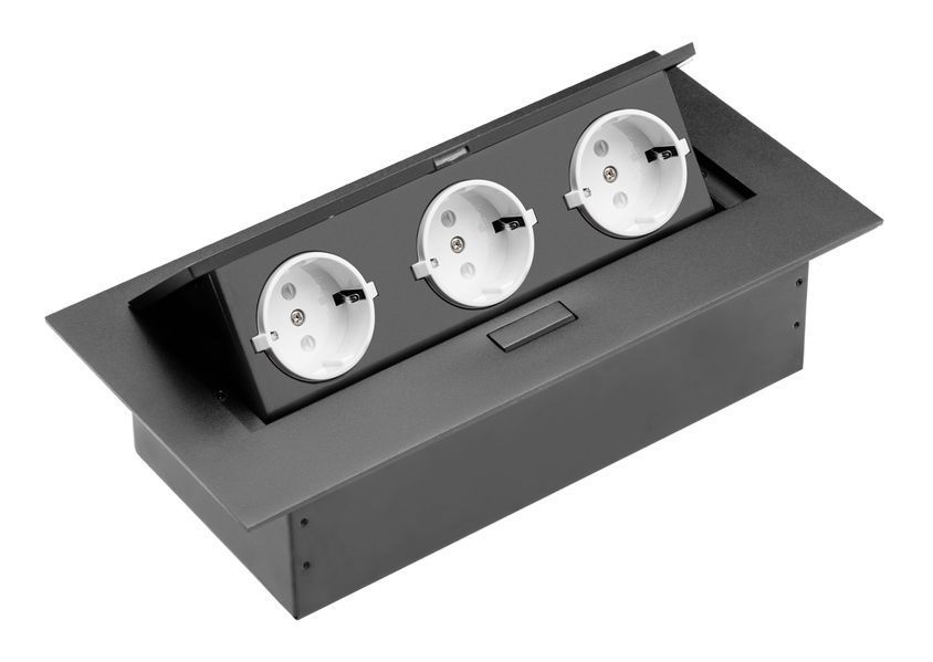 Блок розеток GTV 3 розетки SCHUKO без провода Чорний NEW AE-PB03GS-20N фото