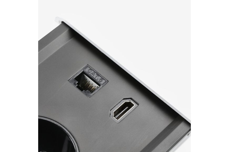 Блок розеток GTV PRESTINO 2 розетки SCHUKO USB А+С QC RJ45, HDMI провід 1,5м Білий AE-PB2SPRES-10 фото