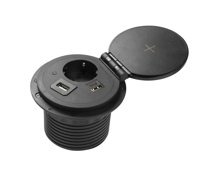 Блок розеток GTV CHARGER PLUS 1 розетка SCHUKO USB A+C WC (змінні USB, RJ45 HDMI) провід 1,5м Чорний AE-BPW1SACP-20 фото