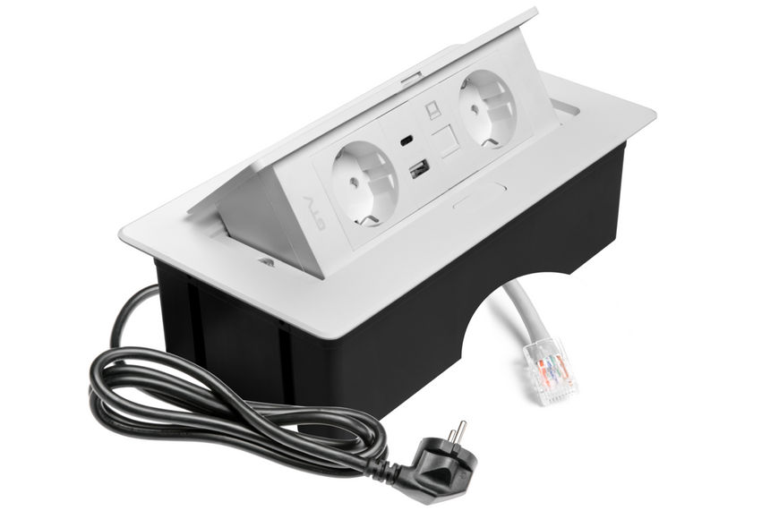 Блок розеток GTV MULTISOFT 2 розетки SCHUKO USB А+С + RJ45 провід 1,5м з вилкою Білий AE-PBSUR2GS-10 фото