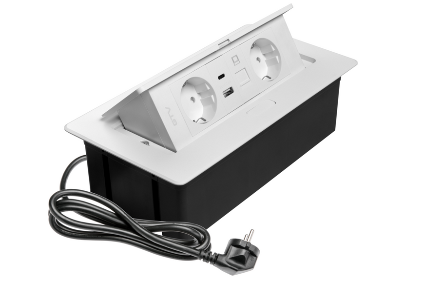 Блок розеток GTV MULTISOFT 2 розетки SCHUKO USB А+С + RJ45 провід 1,5м з вилкою Білий AE-PBSUR2GS-10 фото