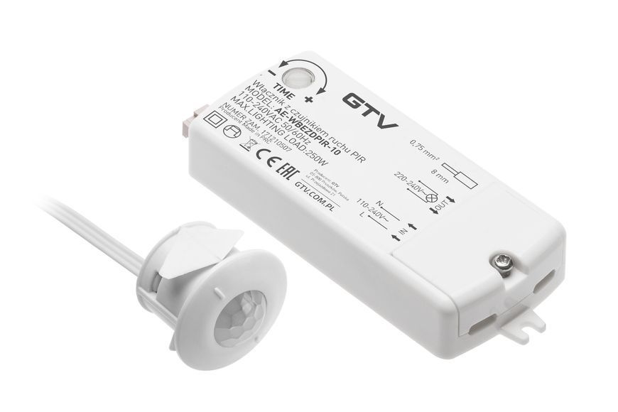 Безконтактний вимикач PIR 230V, макс. 250W, 2 м кабель, білий AE-WBEZDPIR-10 фото