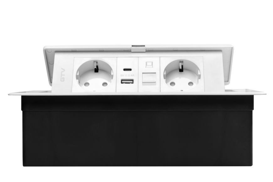 Блок розеток GTV MULTISOFT 2 розетки SCHUKO USB А+С + RJ45 провід 1,5м з вилкою Білий AE-PBSUR2GS-10 фото
