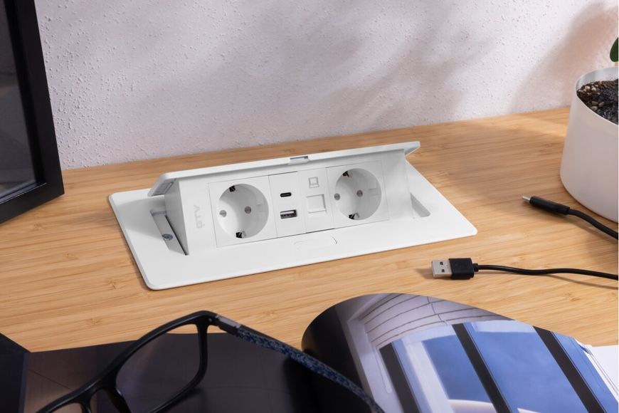 Блок розеток GTV MULTISOFT 2 розетки SCHUKO USB А+С + RJ45 провід 1,5м з вилкою Білий AE-PBSUR2GS-10 фото