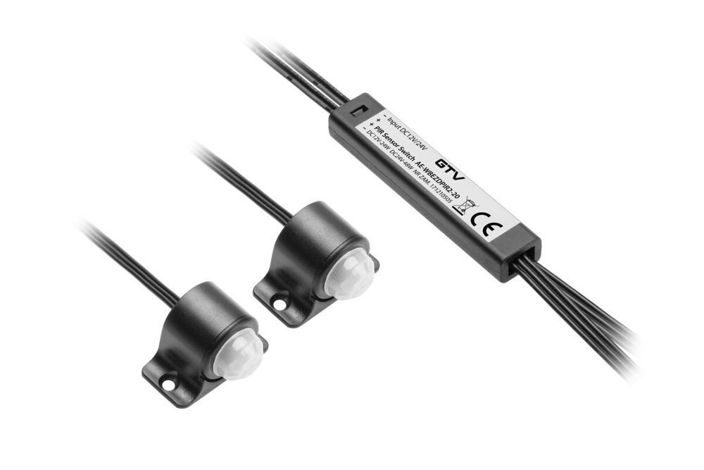 Безконтактний вимикач PIR ll 12V, макс. 24W, 2 датчики, 2 м кабель, чорний AE-WBEZDPIR2-20 фото