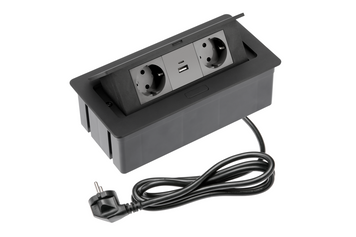 Блок розеток GTV SOFT 2 розетки SCHUKO USB А+С провід 1,5м з вилкою Чорний NEW AE-PBSUC2GS-20NN фото