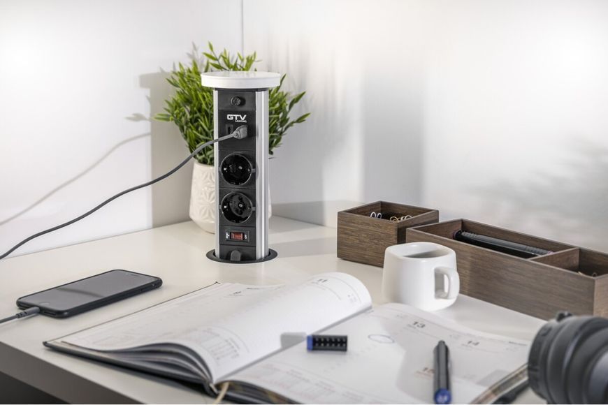 Блок розеток GTV CAMINO 100мм 2 розетки SCHUKO USB A+C QC WC 10W провід 1,5м Білий AE-BPW2sCAM-10 фото