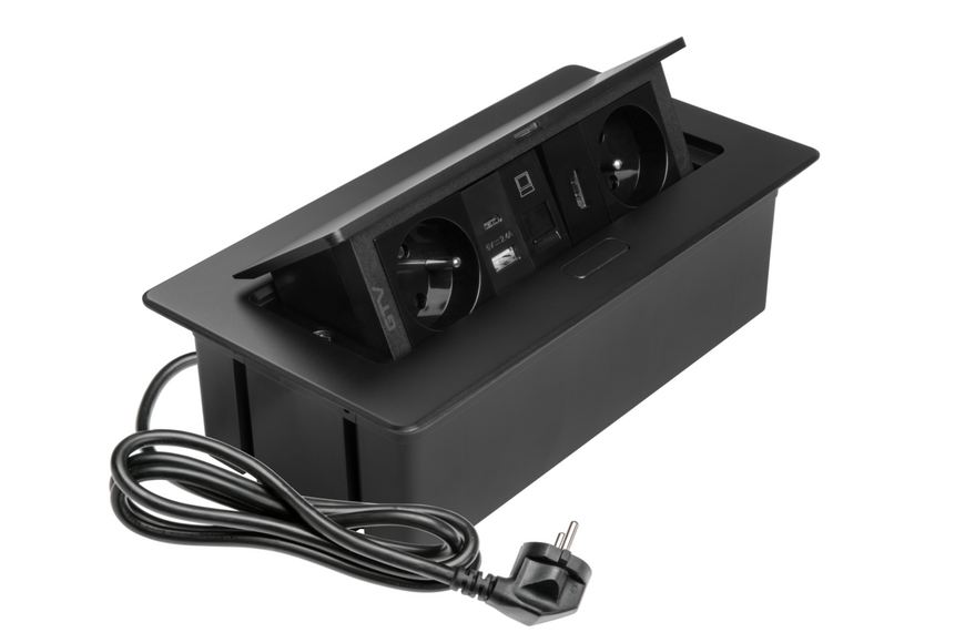 Блок розеток GTV MULTISOFT 2 розетки SCHUKO USB А+С + HDMI провід 1,5м з вилкою Чорний AE-PBSURH2GS-20 фото