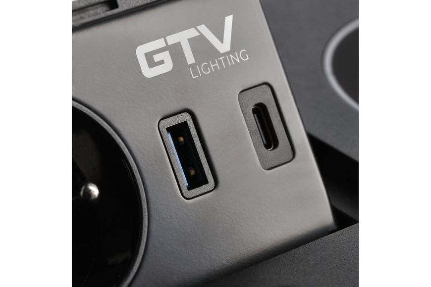 Блок розеток GTV AVARO PLUS 1 розетка SCHUKO USB A+C WC 5W провід 1,5м Чорний AE-PB1SAVAP-20 фото
