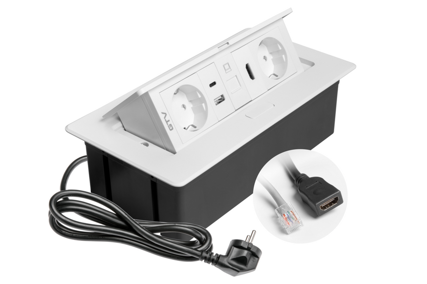 Блок розеток GTV MULTISOFT 2 розетки SCHUKO USB А+С + HDMI провід 1,5м з вилкою Білий AE-PBSURH2GS-10 фото