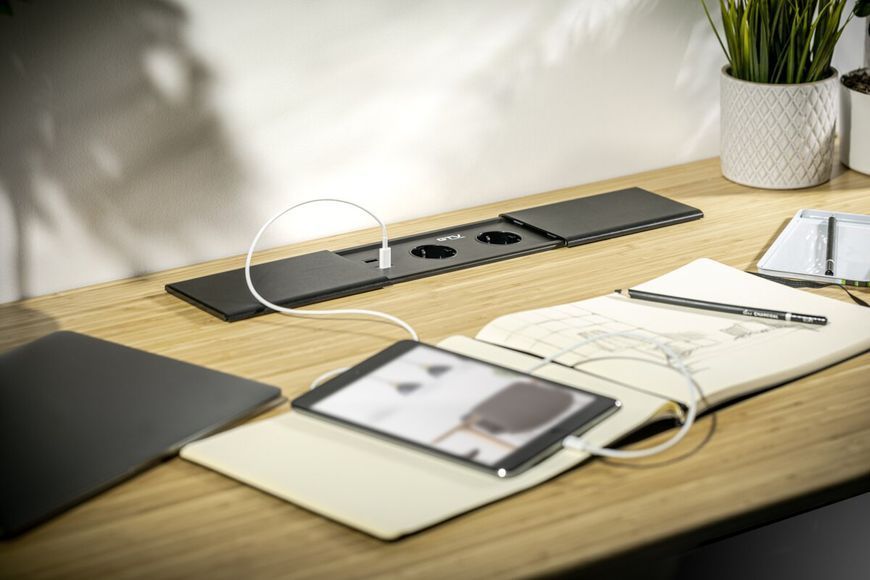 Блок розеток GTV PRESTINO 2 розетки SCHUKO USB А+С QC RJ45, HDMI провід 1,5м Чорний AE-PB2SPRES-20 фото