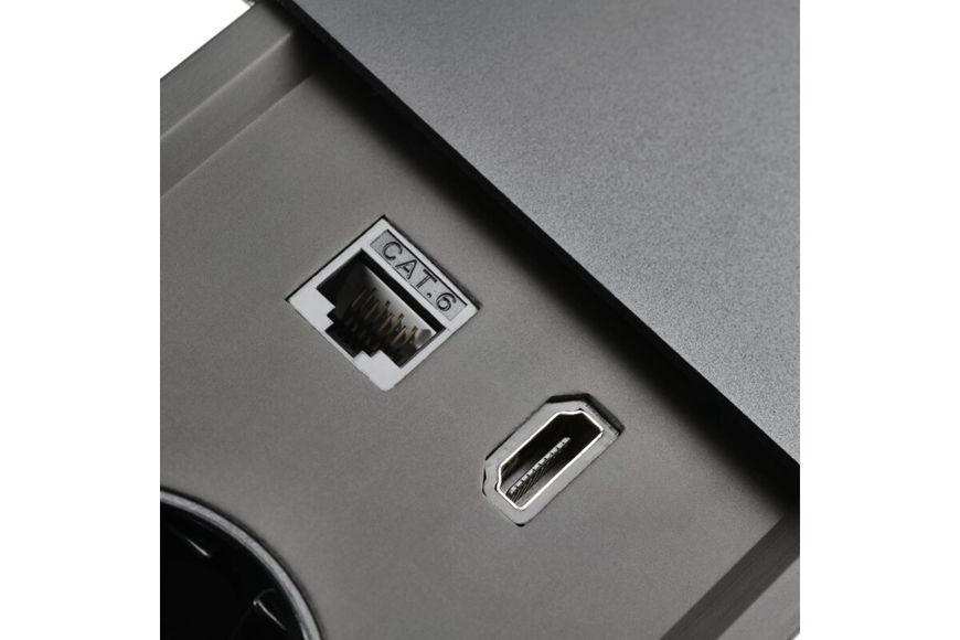 Блок розеток GTV PRESTINO 2 розетки SCHUKO USB А+С QC RJ45, HDMI провід 1,5м Чорний AE-PB2SPRES-20 фото