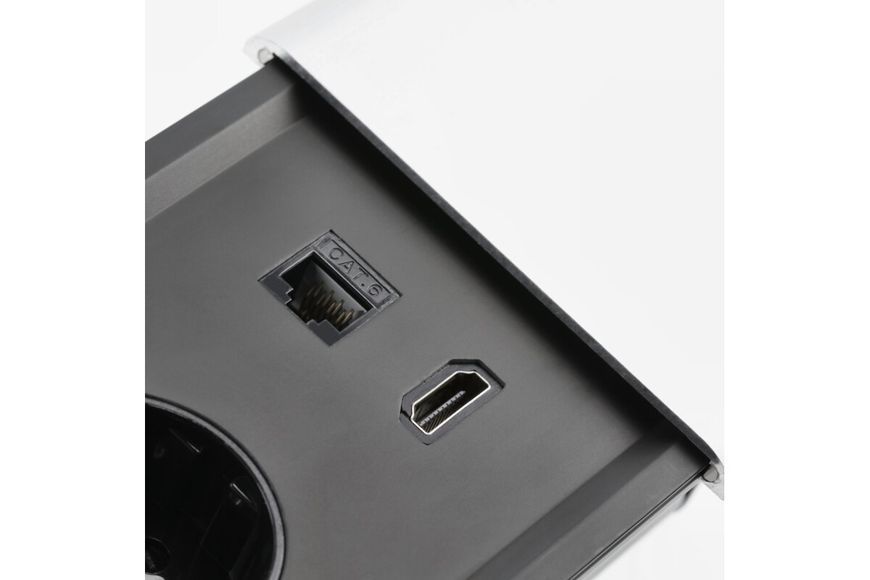 Блок розеток GTV PRESTINO 2 розетки SCHUKO USB А+С QC RJ45, HDMI провід 1,5м Алюміній AE-PB2SPRES-53 фото