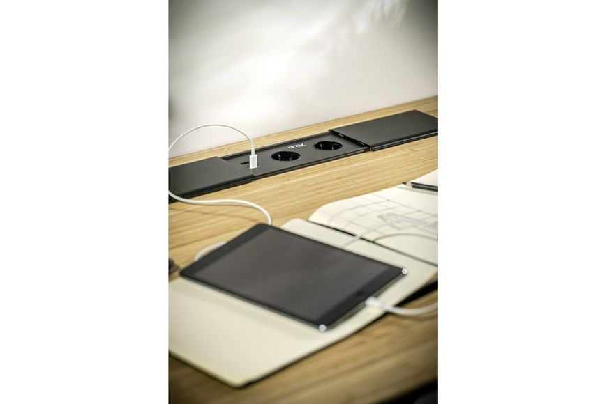 Блок розеток GTV PRESTINO 2 розетки SCHUKO USB А+С QC RJ45, HDMI провід 1,5м Алюміній AE-PB2SPRES-53 фото