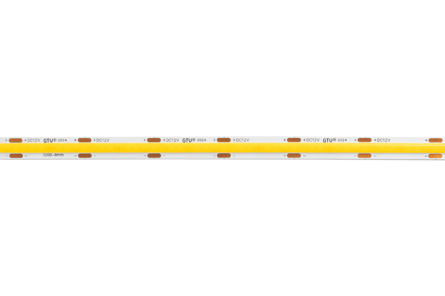 Стрічка світлодіодна GTV COB 480LED/m, 8mm, 10W/m, бухта 50м, нейтральний білий, 2x1м кабель міні AMP LD-COB12V-20-NEPQN-50 фото