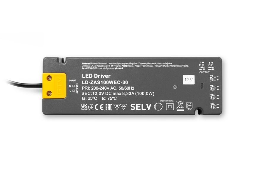 Блок живлення SLIM EASY CLICK 220/12V 100W IP20, з mini amp і проводом 1,5 м LD-ZAS100WEC-30 фото