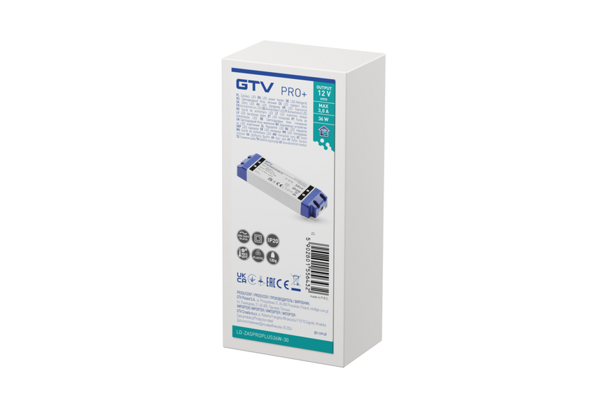 Блок живлення LED PRO+ 12V, 36W, input 220-240VAC, IP20, розм.147x48x24 mm LD-ZASPROPLUS36W-30 фото