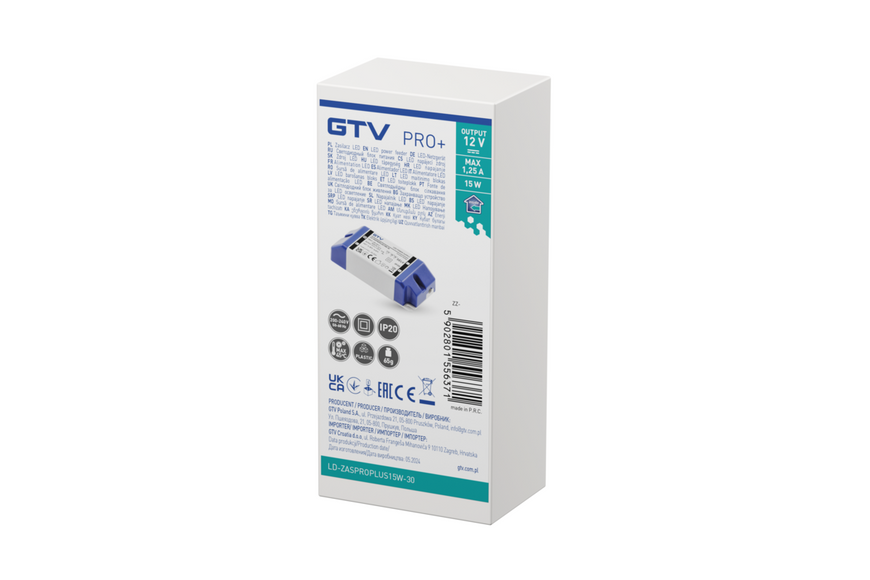 Блок живлення LED PRO+ 12V, 15W, input 220-240VAC, IP20, розм.90x40x24 mm LD-ZASPROPLUS15W-30 фото