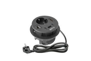 Блок розеток GTV Rondo, 1 x SCHUKO, 1xUSB (A+2xUSB C), RJ45, 1 x HDMI, кабель 1,5m, чорний AE-GMRON1S3URH-20 фото