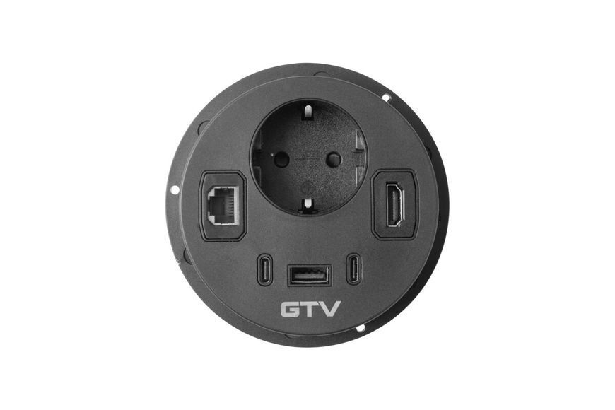 Блок розеток GTV Rondo, 1 x SCHUKO, 1xUSB (A+2xUSB C), RJ45, 1 x HDMI, кабель 1,5m, чорний AE-GMRON1S3URH-20 фото