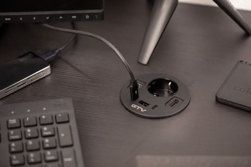 Блок розеток GTV Rondo, 1 x SCHUKO, 1xUSB (A+2xUSB C), RJ45, 1 x HDMI, кабель 1,5m, чорний AE-GMRON1S3URH-20 фото