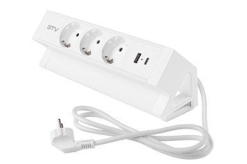 Блок розеток GTV Basco з кріпленням, 3 x SCHUKO, USB A+C, кабель 1,5m, білий AE-GMBAS3S2U-10 фото