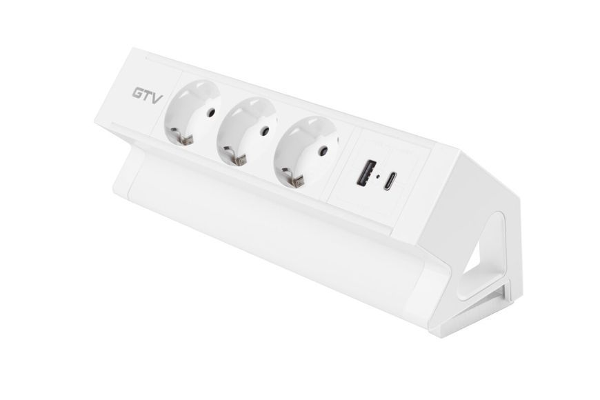 Блок розеток GTV Basco з кріпленням, 3 x SCHUKO, USB A+C, кабель 1,5m, білий AE-GMBAS3S2U-10 фото