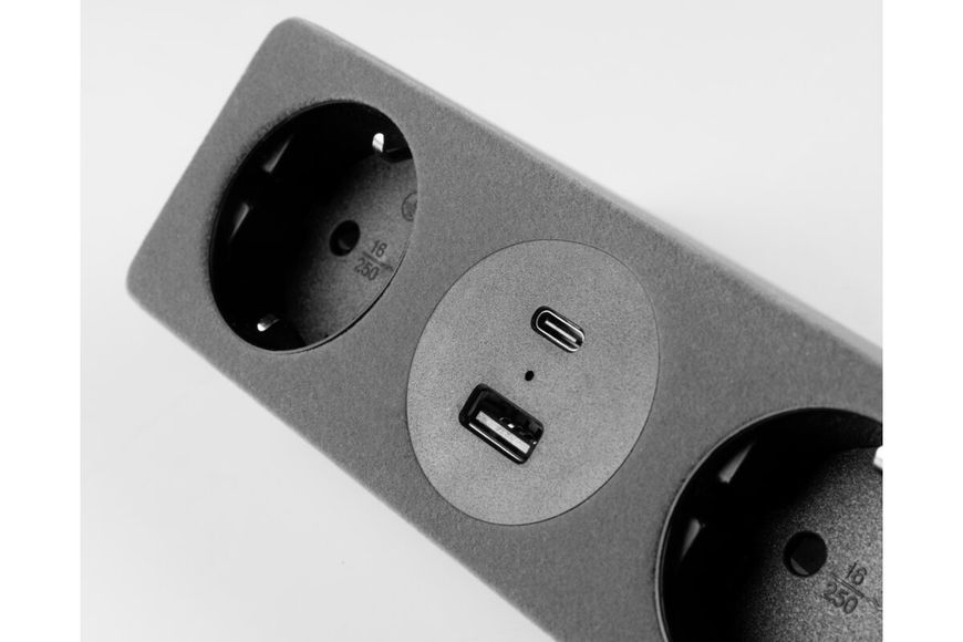 Блок розеток GTV Sofito, 2 x SCHUKO, USB A+C, кабель 1,5m, сірий AE-GMSOF2S2U-31 фото