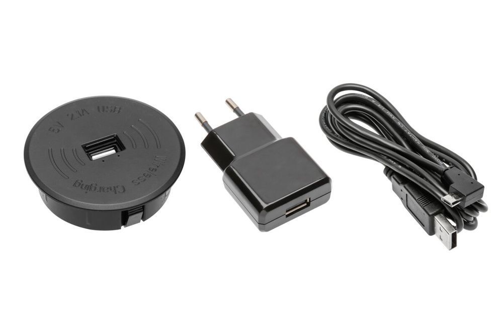 Безпровідний зарядний пристрій, кабель 2 m + USB A, fast charge з блоком живлення max 18W, чорний AE-ZUSB-20N фото