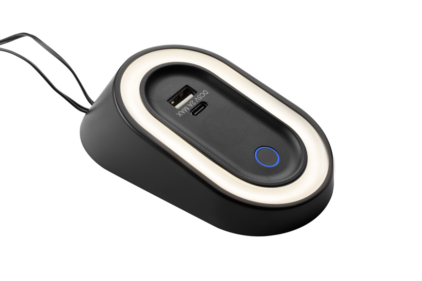 Світильник LED ELIPSO з безпровідним датчиком, USB A+C, DC12V, 2.5W, 80lm, 4000K, PC, з регулюванням яскравості, чорний LD-ELINW1SDU-20 фото