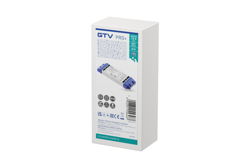 Блок живлення LED PRO+ 12V, 60W, input 220-240VAC, IP20, розм.185x65x22 mm LD-ZASPROPLUS60W-30 фото