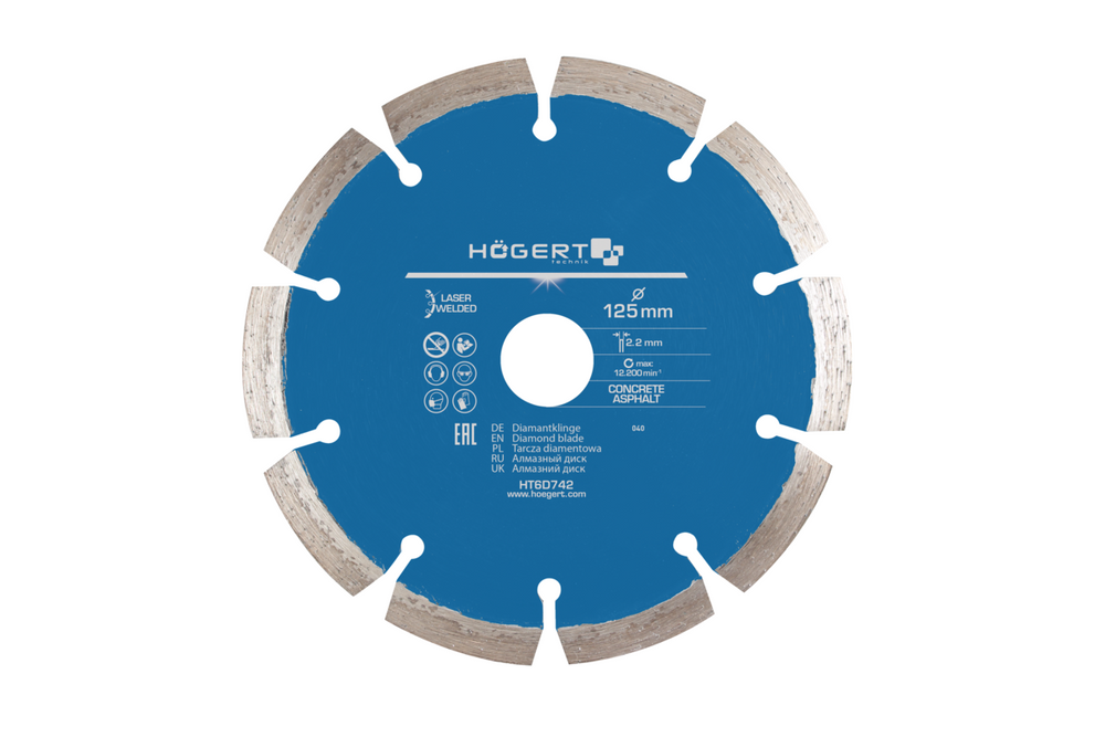 Диск алмазний HOGERT 125 мм товщина 2,2 мм для різки газобетону (Розпродаж) HT6D742 фото