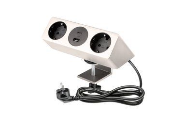 Блок розеток GTV Sofito, 2 x SCHUKO, USB A+C, кабель 1,5m, сталь AE-GMSOF2S2U-51 фото