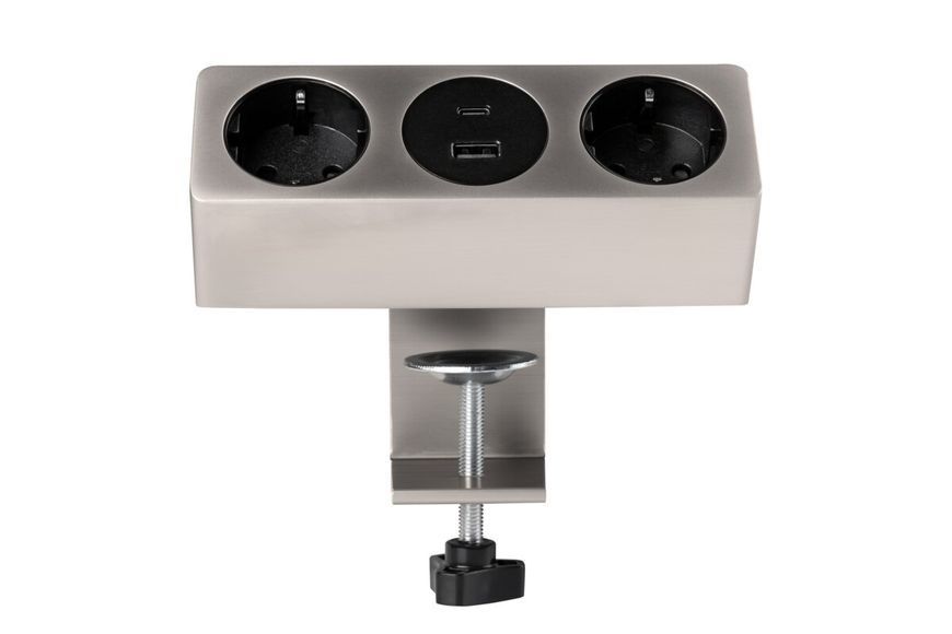 Блок розеток GTV Sofito, 2 x SCHUKO, USB A+C, кабель 1,5m, сталь AE-GMSOF2S2U-51 фото