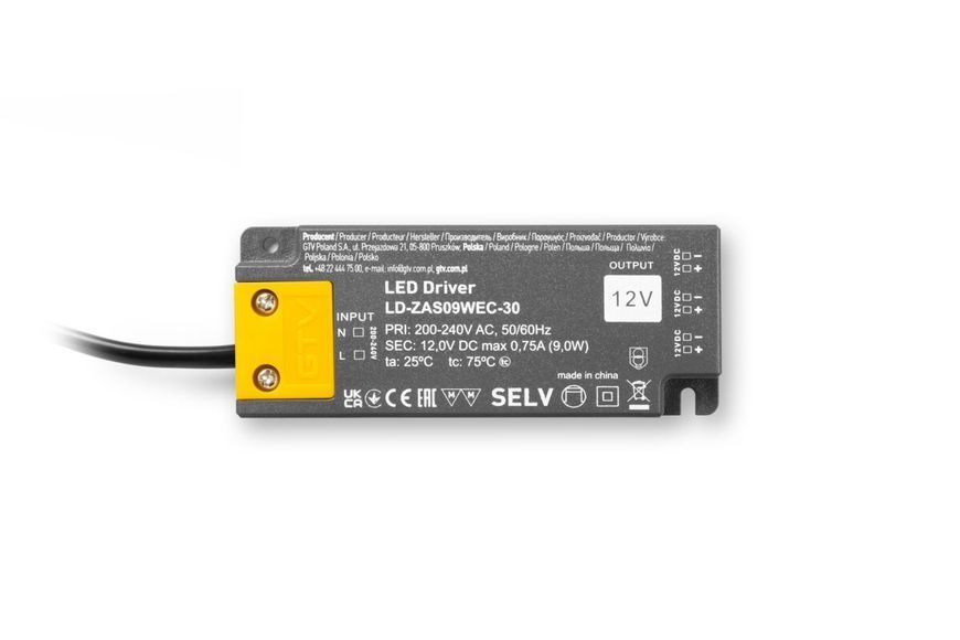 Блок живлення SLIM EASY CLICK 220/12V 9W IP20, з mini amp і проводом 1,5 м LD-ZAS09WEC-30 фото