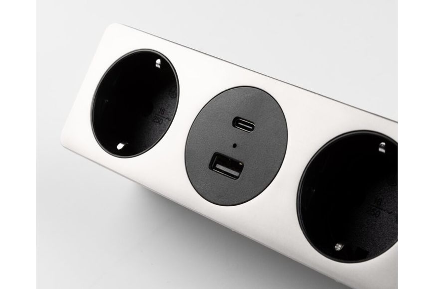Блок розеток GTV Sofito, 2 x SCHUKO, USB A+C, кабель 1,5m, сталь AE-GMSOF2S2U-51 фото