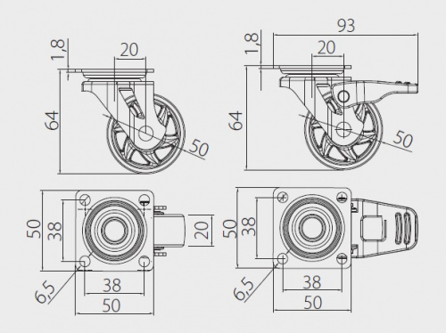 Меблевий ролик SHIFT d50 коричневий з фіксатором (KM-BH50MM-30)_02