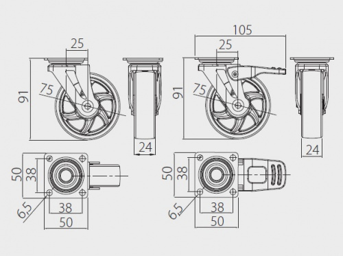 Меблевий ролик SHIFT d75 коричневий (KM-B075MM-30)_02