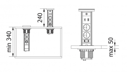 Подовжувач GTV CAMINO 100мм 2 розетки SCHUKO USB A+C WC 10W провід 1,5м Білий