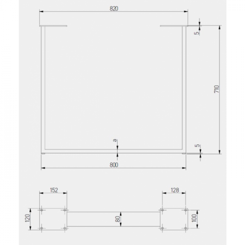 Каркас для столу GTV INDUSTRIA 710 mm x 820 мм прямокутний PRO профіль 80 x 80 мм чорний