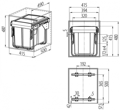 Сегрегатор GTV для кухонних шаф високий 450 мм 2х20л (з кріплення (PB-0M2S20-60MB)_02
