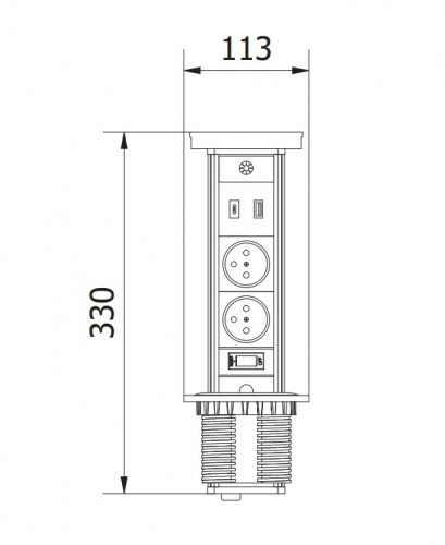 Подовжувач GTV CAMINO 100мм 2 розетки SCHUKO USB A+C WC 10W провід 1,5м Білий