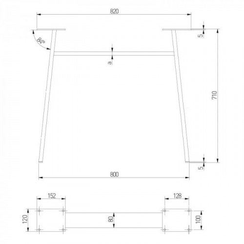 Каркас для столу GTV INDUSTRIA 710 мм x 820 мм трапеція з поперечкою профіль 80 x 20 мм чорний