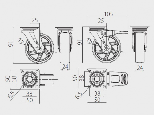 Меблевий ролик SHIFT d75 прозорий з фіксатором (KM-BH75MM-00)_02