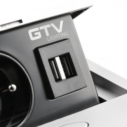 Подовжувач GTV AVARO 1 розетка SCHUKO 2xUSB провід 1,5м Алюміній